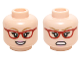 Part No: 3626cpb1459  Name: Minifigure, Head Dual Sided Female Glasses Red Angled Frames, Dark Tan Eyebrows with Open Smile / Angry Pattern (Bernadette) - Hollow Stud
