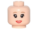 Part No: 3626cpb1560  Name: Minifigure, Head Female Dark Tan Eyebrows, Red Lips, Open Mouth Smile, Eyelashes Pattern (Alice) - Hollow Stud