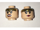 Part No: 3626cpb1563  Name: Minifigure, Head Dual Sided Female Gold Tiara, Black Eyebrows, Eyelashes, Red Lips, Lopsided Smile / Angry Pattern - Hollow Stud
