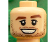 Part No: 3626cpb1606  Name: Minifigure, Head Reddish Brown Thick Eyebrows and Stubble, Black Eyelids, Medium Nougat Dimples, Open Mouth Smile with Teeth Pattern - Hollow Stud