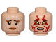 Part No: 3626cpb1623  Name: Minifigure, Head Dual Sided Female, Peach Lips, White Tribal Tattoos, Smile / Red Tribal Tattoos, Angry Pattern (SW Naare) - Hollow Stud