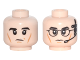 Part No: 3626cpb1681  Name: Minifigure, Head Dual Sided Black Eyebrows and Cheek Lines, Left Eyebrow Raised / Black Glasses and Headset with Microphone Pattern - Hollow Stud