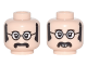 Part No: 3626cpb1682  Name: Minifigure, Head Dual Sided Black Glasses with White Lenses, Sideburns and Moustache, Neutral / Smiling Pattern (John) - Hollow Stud