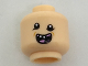 Part No: 3626cpb1854  Name: Minifigure, Head Uneven Black Eyes, Open Mouth with Missing Teeth and Pink Tongue Pattern - Hollow Stud