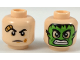 Part No: 3626cpb2053  Name: Minifigure, Head Dual Sided Bandaged Brow and Bruised Cheek / Green Hulk Mask Pattern - Hollow Stud