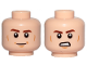 Part No: 3626cpb2108  Name: Minifigure, Head Dual Sided Reddish Brown Eyebrows, Medium Nougat Cheek Lines and Chin Dimple, Smile / Angry with Bared Teeth Pattern - Hollow Stud