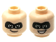 Part No: 3626cpb2117  Name: Minifigure, Head Dual Sided Child Black Mask, Dark Tan Freckles, Grin / Open Mouth Smile with Teeth Pattern - Hollow Stud