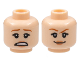 Part No: 3626cpb2128  Name: Minifigure, Head Dual Sided Female Dark Orange Eyebrows, Nougat Lips, Scared Open Mouth with Teeth / Smirk Pattern - Hollow Stud