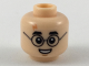 Part No: 3626cpb2196  Name: Minifigure, Head Medium Nougat Lightning Scar, Black Eyebrows and Glasses, Small Smile Showing Teeth Pattern - Hollow Stud