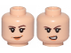 Part No: 3626cpb2293  Name: Minifigure, Head Dual Sided Female Dark Brown Eyebrows, Black Eyelashes, Nougat Lips, Medium Nougat Dimples, Lopsided Grin / Angry Open Mouth Scowl with Teeth Pattern - Hollow Stud