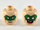 Part No: 3626cpb2329  Name: Minifigure, Head Dual Sided Green Eye Mask with Eye Holes, Smirk / Open Mouth Smile with Tongue Pattern - Hollow Stud