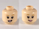 Part No: 3626cpb2384  Name: Minifigure, Head Dual Sided Female Medium Nougat Eyebrows, Bright Pink Lips, Open Mouth Smile with Teeth / Grin Pattern - Hollow Stud