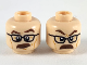 Part No: 3626cpb2458  Name: Minifigure, Head Dual Sided Reddish Brown Eyebrows and Moustache, Black Glasses, Surprised with Eyebrow Raised / Angry Pattern - Hollow Stud