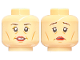 Part No: 3626cpb2479  Name: Minifigure, Head Dual Sided Female Black Eyebrows, Eyelids, Medium Nougat Cheek Lines, Wrinkles, and Chin Dimple, Dark Red Lips, Open Mouth Smile with Teeth / Sad Frown Pattern - Hollow Stud
