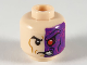 Part No: 3626cpb2530  Name: Minifigure, Head Dark Purple Left Side with Red Eye and Magenta Swirls Pattern - Hollow Stud