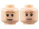 Part No: 3626cpb2698  Name: Minifigure, Head Dual Sided Dark Orange Eyebrows, Medium Nougat Wrinkles, Wide Grin with Dimple / Frown Pattern - Hollow Stud
