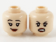 Part No: 3626cpb2700  Name: Minifigure, Head Dual Sided Female, Black Eyebrows, Dark Red Lips, Smile, Scowl with Teeth Pattern - Hollow Stud