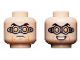 Part No: 3626cpb2755  Name: Minifigure, Head Dual Sided Black Eyebrows, Silver Goggles with Orange Circular Lenses, Evil Grin / Worried Expression Pattern - Hollow Stud