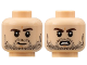 Part No: 3626cpb2869  Name: Minifigure, Head Dual Sided, Dark Brown Eyebrows, Black Stubble, Slight Grin / Scowl with Gritted Teeth Pattern - Hollow Stud