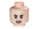 Part No: 3626cpb2926  Name: Minifigure, Head Female Black Eyebrows, Open Smile and White Teeth, Angry Frown Pattern - Hollow Stud
