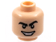 Part No: 3626cpb2942  Name: Minifigure, Head Black Thick Eyebrows, Left Raised, Wide Sinister Smile with Teeth Pattern - Hollow Stud