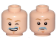 Part No: 3626cpb3011  Name: Minifigure, Head Dual Sided Dark Tan Eyebrows, Chin Dimple, Blue Milk Stains, Open Mouth Smile and Wink / Sad Pattern (SW Luke Skywalker) - Hollow Stud