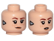 Part No: 3626cpb3022  Name: Minifigure, Head Dual Sided Female, Dark Orange Eyebrows, Freckles, Lips, Silver Triangle (Focus) on Sides, Smile / Open Mouth Pattern - Hollow Stud