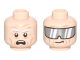 Part No: 3626cpb3043  Name: Minifigure, Head Dual Sided, Wrinkles and White and Light Bluish Gray Eyebrows, Open Mouth Frown / Silver Visor with Reflections Pattern - Hollow Stud