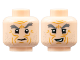 Part No: 3626cpb3112  Name: Minifigure, Head Dual Sided Dark Bluish Gray Eyebrows, Medium Nougat Wrinkles, Stubble, Confused / Lopsided Grin Pattern - Hollow Stud