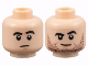 Part No: 3626cpb3122  Name: Minifigure, Head Dual Sided Black Thick Eyebrows, Neutral / Lopsided Grin with Dark Brown Stubble Pattern - Hollow Stud