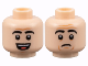 Part No: 3626cpb3126  Name: Minifigure, Head Dual Sided Black Eyebrows, Medium Nougat Contour Lines, Open Mouth Smile with Teeth and Tongue / Worried Pattern - Hollow Stud