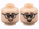 Part No: 3626cpb3129  Name: Minifigure, Head Dual Sided Female, Black Eyebrows and Glasses, Peach Lips, Grin with Teeth / Open Mouth Smile Pattern - Hollow Stud