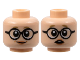 Part No: 3626cpb3136  Name: Minifigure, Head Dual Sided Female, Dark Tan Eyebrows, Large Black Round Glasses, Peach Lips, Grin / Surprised with Open Mouth Pattern - Hollow Stud