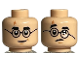 Part No: 3626cpb3188  Name: Minifigure, Head Dual Sided Medium Nougat Lightning Scar, Black Eyebrows, Glasses Round, Chin Dimple, Smirk / Frown with Broken Glasses Pattern - Hollow Stud