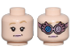 Part No: 3626cpb3190  Name: Minifigure, Head Dual Sided Female Dark Tan Eyebrows, Bright Pink Lips, Smile / Silver and Metallic Pink Spectrespecs Pattern - Hollow Stud