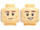 Part No: 3626cpb3242  Name: Minifigure, Head Dual Sided Dark Brown Eyebrows, Medium Nougat Cheek Lines and Chin Dimple, Neutral / Smirk with Open Mouth Pattern - Hollow Stud