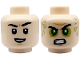 Part No: 3626cpb3267  Name: Minifigure, Head Dual Sided Black Eyebrows, Chin Dimple, Open Mouth Smile / Angry with Green Eyes, Olive Green Eye Shadow and Veins Pattern - Hollow Stud