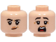 Part No: 3626cpb3282  Name: Minifigure, Head Dual Sided Female Black Eyebrows, Nougat Lips, Medium Nougat Dimples, Lopsided Grin / Scared with Open Mouth Pattern - Hollow Stud