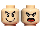 Part No: 3626cpb3296  Name: Minifigure, Head Dual Sided Black Bushy Eyebrows, Medium Nougat Cheek Lines, Large Smile / Angry with Open Mouth and Red Tongue Pattern - Hollow Stud