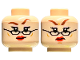 Part No: 3626cpb3316  Name: Minifigure, Head Dual Sided Female Reddish Brown Eyebrows, Bright Pink Eye Shadow, Black Glasses, Red Lips, Smirk / Angry with Frown Pattern - Hollow Stud