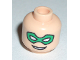 Part No: 3626pb0029  Name: Minifigure, Head Male Green Eye Mask with Eye Holes and Smile Pattern