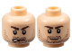 Part No: 3626pb0417  Name: Minifigure, Head Dual Sided Dark Brown Bushy Eyebrows and Beard Stubble, Upper Eyelids, Dark Orange Chin Dimple, Lopsided Open Mouth Scowl with Teeth / Grin Pattern