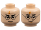 Part No: 3626pb0475  Name: Minifigure, Head Dual Sided Black Eyebrows, Upper Eyelids, Round Glasses, Dark Orange Lightning Bolt Scar, Medium Nougat Chin Dimple, Angry Frown / Grin Pattern