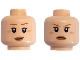 Part No: 3626pb0476  Name: Minifigure, Head Dual Sided Female with Thin Dark Orange Eyebrows, Medium Nougat Freckles, Dark Nougat Lips, Smile / Frown Pattern