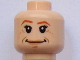 Part No: 3626pb0477  Name: Minifigure, Head Female with Dark Orange Eyebrows, Nougat Lips, Medium Nougat Chin Dimple and Crow's Feet, and Closed Mouth Smile Pattern