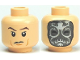 Part No: 3626pb0488  Name: Minifigure, Head Dual Sided Dark Brown Eyebrows, Upper Eyelids, Medium Nougat Jowl Lines and Chin Dimple, Frown / Dark Silver Death Eater Mask with Silver Markings Pattern