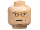 Part No: 3626pb0519  Name: Minifigure, Head Dark Tan Eyebrows, Large Sand Blue Eyes, Medium Nougat Eye Shadow, Upper Lip, Cheek Lines and Chin Dimple, Scowl Pattern
