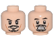 Part No: 3626pb0559  Name: Minifigure, Head Dual Sided PotC Jack Sparrow Black Moustache and Goatee, Cheek Lines, Smile / Scared Pattern