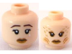 Part No: 3626pb0569  Name: Minifigure, Head Dual Sided Female Black Eyelashes, Medium Nougat Lips, Sad with Dark Brown Eyebrows and White Tear / Stern with Eye Shadow, Gills and Gold Scales Pattern