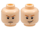 Part No: 3626pb0634  Name: Minifigure, Head Dual Sided Dark Orange Eyebrows, Medium Nougat Chin Dimple, Angry Frown / Smirk Pattern